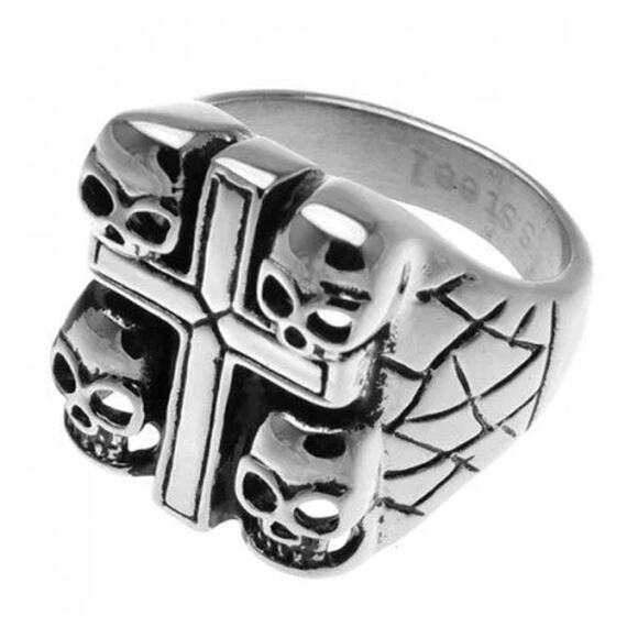 Stainless Steel Cross & Skulls Ring Size 11 RSRN-205 - Picture 1 of 5